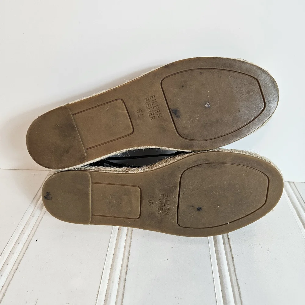 Eileen Fisher Wali Black Leather Espadrilles Women’s 6.5 Slip On Flat Loafers